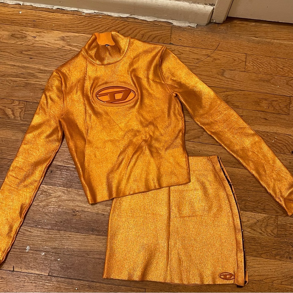 Diesel M-Arcella ribbed knit top & Metallic mini skirt